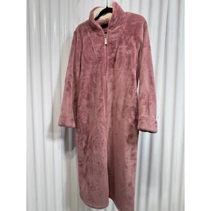 LL Bean Long Fleece Robe Women’s Full Double Zip Maroon Size Medium Petite - Picture 1 of 5