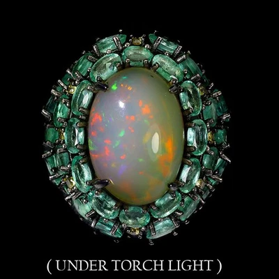 925 Sterling Silver Ring Handmade Oval Fire Opal 7ct Emerald Gemstone jewelry 9 - Image 1 of 4