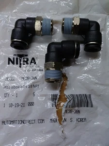 (3) Nitra ME38-38N Push-to-Connect Elbow Fitting 3/8" OD Tube to Male 3/8 NPT - Picture 1 of 1