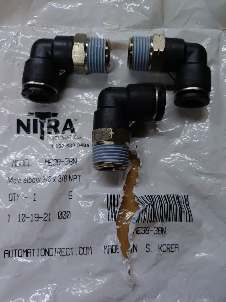 (3) Nitra ME38-38N Push-to-Connect Elbow Fitting 3/8" OD Tube to Male 3/8 NPT - Image 1 of 1