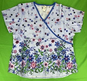 Medium (11/13) Purple Flower Patterned Landau Scrub Shirt - Picture 1 of 8