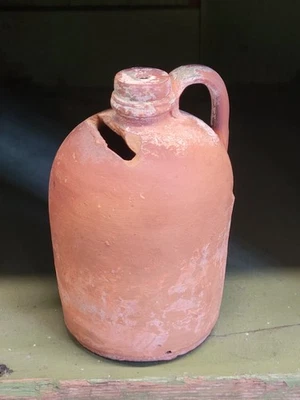Antique Redware Jug Bank Miniature Pottery Partial Original Paint - Image 1 of 4