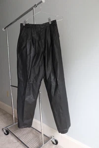 Women's Avanti Black Leather Pleated Peg Leg Pants Size 11 12 Highlighting - Picture 1 of 8