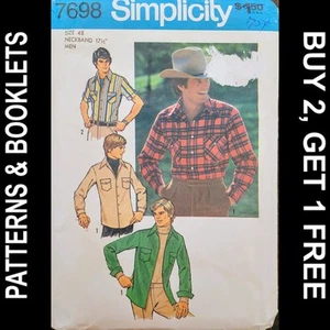 Vtg Simplicity Men's Top Stitched Shirt Pattern #7698 Size 48 Neck 17.5 UNCUT - Picture 1 of 6