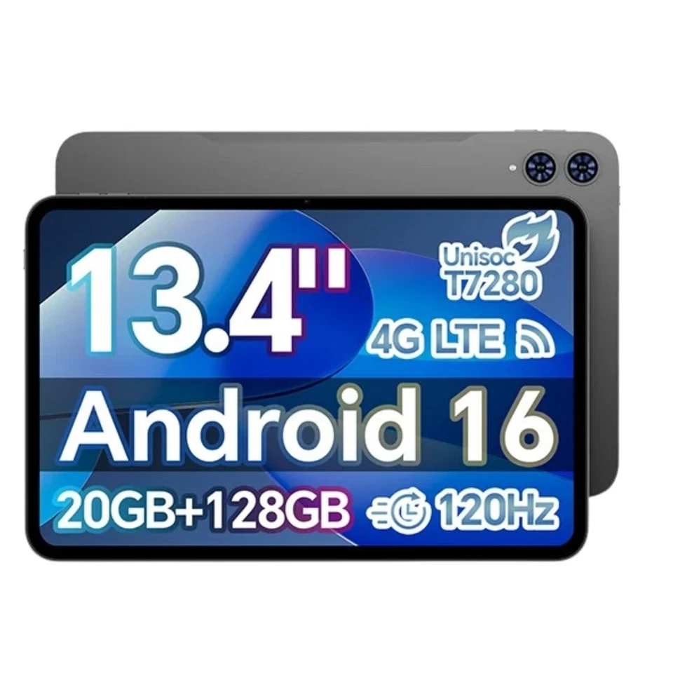 13.4 Zoll Tablet 20GB RAM + 128GB ROM Android 16 120Hz Display 4G LTE 8000mAh DE - Bild 1 von 4