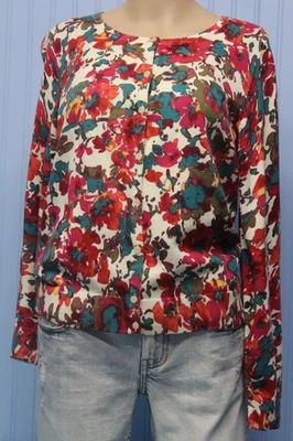 Talbots Petites 100% cotton bright pink flower print l/s cardigan sweater PM - Image 1 of 3