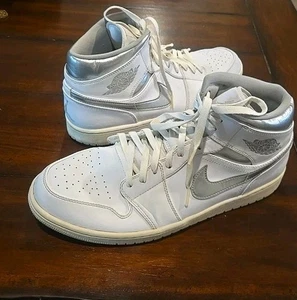 Nike Air Jordan Mid Shoes  White/Silver Swoosh Men's Size 14 - Picture 1 of 8
