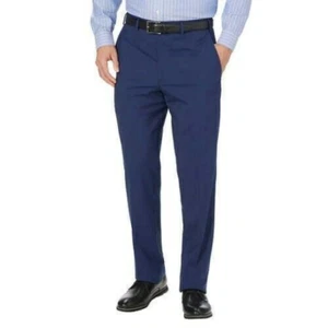 JB Britches Men's Flat Front Wool Blend Dress Pant, Blue Plaid, 32x30. - Picture 1 of 3