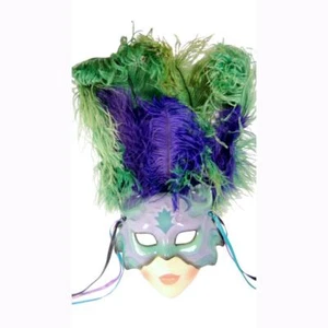 Stunning CLAY ART SAN FRANCISCO Ceramic Teal Purple Feathers CAT MASK - Picture 1 of 10