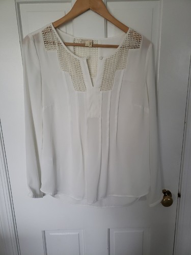 OFF WHITE Camicia top boho MEADOW RUE avorio off bianca trasparente spilla tucks camicetta donna taglia small