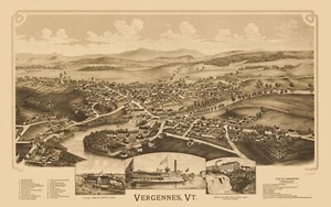 Vista panorámica histórica - Vergennes Vermont - Burleigh 1890 - 23 x 36,74 - Imagen 1 de 20
