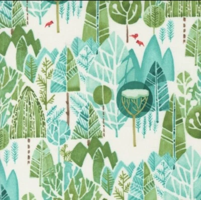 Fat Quarter Moda Winterly Tree Woodland Cardinal Spruce Christmas Cotton Fabric - Image 1 of 4