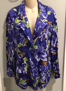 Vtg Amanda Douglas Floral Blazer Size M 100% SILK  purple lime green color - Picture 1 of 9
