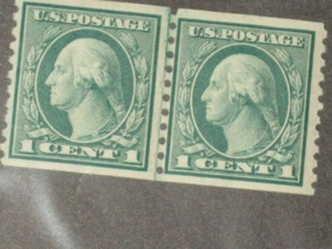 Par de estampillas de Estados Unidos Scott 490 1916 Washington 1c perf 10 líneas conjuntas M/NH - Imagen 1 de 1