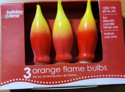 Vintage 3-Pack Holiday Time Orange Flame Bulbs Candelabra C7 on E12 Base 7W 120V - Image 1 of 2