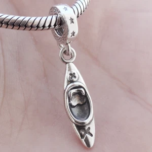 925 Sterling Silver 3D Kayak Boat Charm Pendant Kayaker Adventure For Bracelet - Picture 1 of 5
