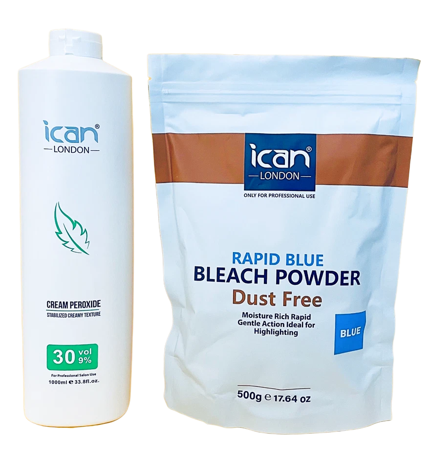 ICAN Cream Peroxide 1000ml 9% VOL 30 + Rapid Blue Powder Bleach 500g