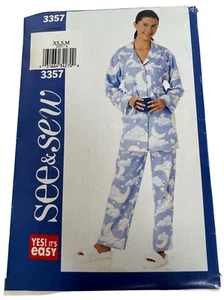 Butterick See and Sew Sewing Pattern 3357 Family Pajamas Top Pants Unisex XS S M - Picture 1 of 4