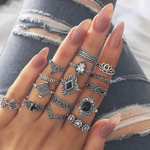 Damen Modeschmuck Silber Böhmisch Vintage Ring Set Geometrisch 53 - Bild 1 von 1