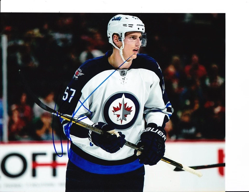WINNIPEG JETS TYLER MYERS SIGNED WHITE JERSEY 8X10 - Image 1 of 1
