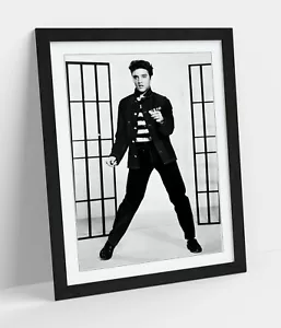 ELVIS JAILHOUSE ROCK A -ART FRAMED POSTER PICTURE PRINT ARTWORK- BLACK & WHITE - Picture 1 of 10