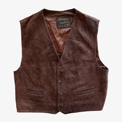 Vintage 90s Men's Redskins Type B32 Brown Leather Waistcoat, Biker Pilot Cowboy - Image 1 of 4