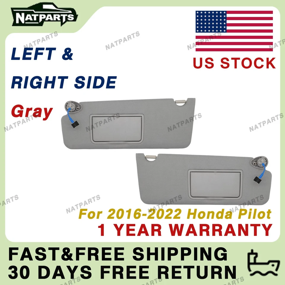 Pair Gray Sun Visor w/ Light for Honda Pilot 2016-2022 LH RH  83280-TG7-A12ZB - Image 1 of 4