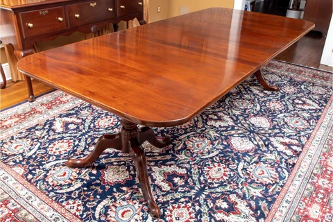Vintage Double Pedestal Three-Leaf Extension Fruitwood Dining Table Cover