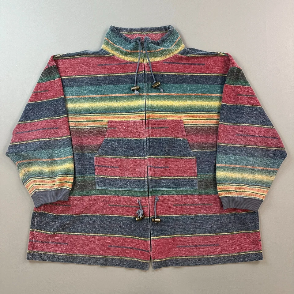 Vintage Venezia Jacket Women's 24 Striped Cali Baja Drug Rug Fleece Full Zip 90s Foto 1 de 4