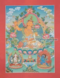 Pintura budista tibetana Thangka/Thanka 32"" x 24"" Manjushri/Jambiyang Nepal - Imagen 1 de 6