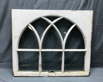 Marco de ventana de vidrio arqueado gótico antiguo en mal estado 25x30 vintage elegante antiguo 1330-22B Foto 1 de 4