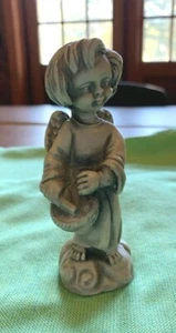 4.5” Tall Vintage Angel Playing Drum Grey Wash Figurine Collectible Big Eyes - Picture 1 of 10