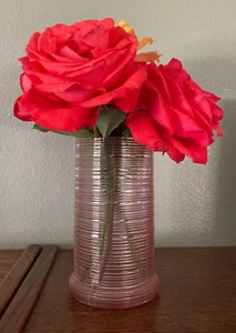 IMPERIAL ROSA SCHILF GESPONNENE WIRBELSPULE GROSSE 7" HOHE GLASVASE - Bild 1 von 5