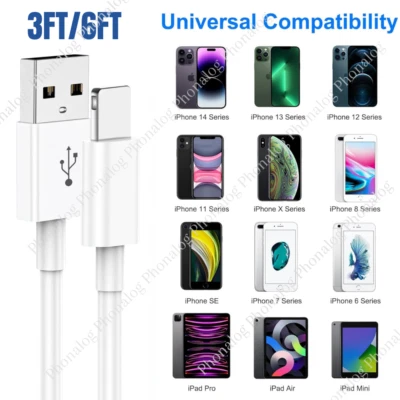 USB Charger Cable 3/6Ft For Apple iPhone 14 13 12 11 XR XS X 8 7 6 Charging Cord - Image 1 of 4