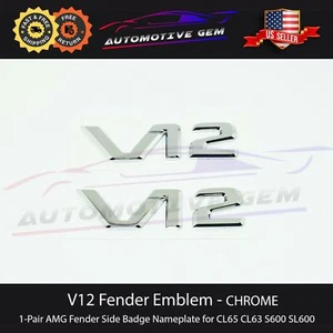 V12 AMG Emblem Fender Side Badge Chrome Nameplate for Mercedes Benz CL SL S - Picture 1 of 2
