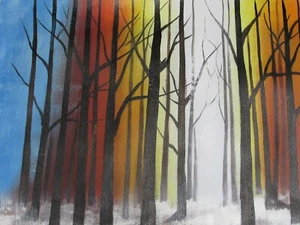 magical colourful forest large oil painting canvas trees woodes contemporary - Picture 1 of 1