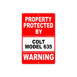 Property Protected By COLT MODEL 635 Gun Pistol Rifle Warning Ammo Aluminum Sign - Bild 1 von 1