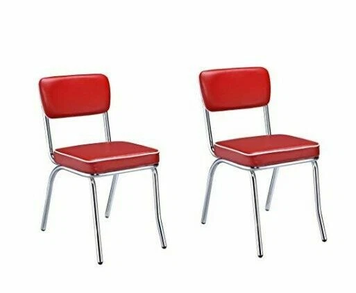 Coaster Retro Dining Chairs, Set of 2 - Chrome And Red