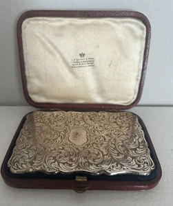 ANTIQUE ENGLISH STERLING SILVER CALLING CARD/LEATHER CASE. LATE 1800'S. LONDON - Picture 1 of 5