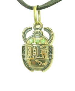 New  3-D Egyptian SCARAB Beetle with Green Crystals Copper-tone Pendant Necklace - Picture 1 of 3