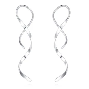 Earrings for Women Spiral Threader Earrings 14k Gold Earrings Bent Dangle Gold - Picture 1 of 18