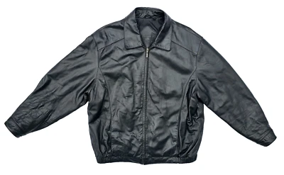 Roundtree & Yorke Men's Black Leather Polyester Lined Full Zip Jacket Size XL - Image 1 of 4