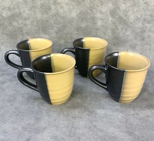 Set of 4 Sango Gold Dust Black Pattern Cups Mugs In Brown Earthy Tones #5022 - Picture 1 of 7