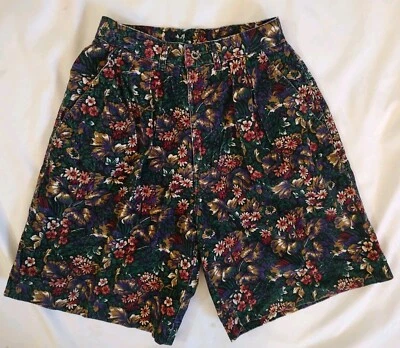 80's Vintage Shorts Corduroy Irene Allison Dark Floral Print Mom Cut Sz 8 - Image 1 of 4