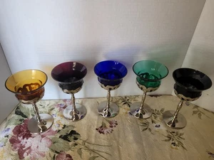 VINTAGE Art Deco Krome Kraft Farber Bros Rainbow Colored Bar Glasses -Cordials - Picture 1 of 17