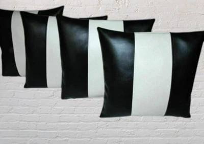 Black & White LeatherCushionPillow Cover Soft Sheepskin Cushion Case Living Room - Image 1 of 2