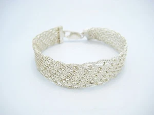 Brazalete de eslabones de cadena tejido multihilo de plata de ley de 17 mm de ancho 7,25" - Imagen 1 de 6