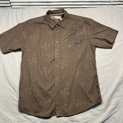 Point Zero Shirt Mens Large Brown Button Up Alternative Movement Graphic Casual - Image 1 of 4