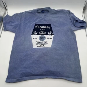 Vintage 90s Single Stitch Graphic Print Corona T Shirt  Made in USA Blue L Y2K - Picture 1 of 4