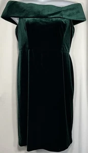 Vestido CALVIN KLEIN Terciopelo Verde Fuera del Hombro Talla 14 Usado en Excelente Condición - Imagen 1 de 6